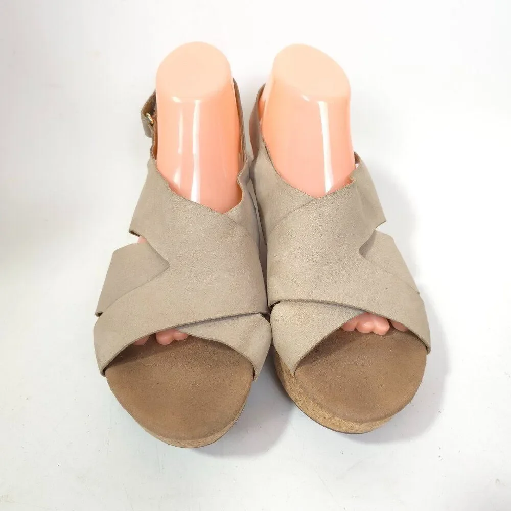 Clarks Annadel Eirwyn Sand Nubuck Cork Wedge Sandals Slingback Size 12
